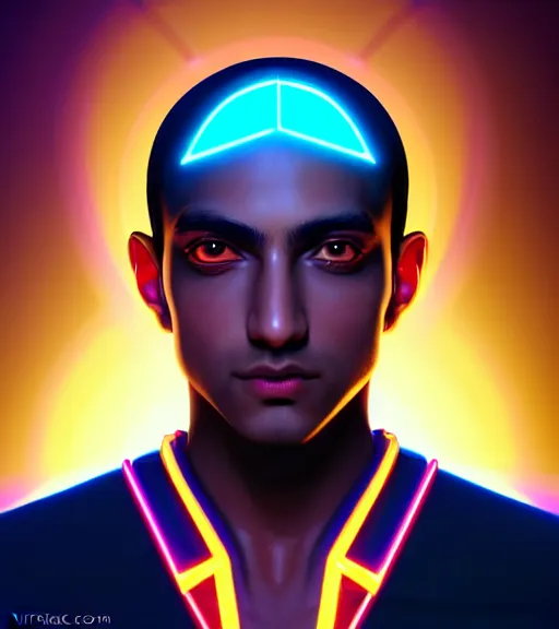 Image similar to symmetry!! egyptian boy prince of technology, solid cube of light, hard edges, product render retro - futuristic poster scifi, lasers and neon circuits, brown skin boy egyptian boy prince, intricate, elegant, highly detailed, digital painting, artstation, concept art, smooth, sharp focus, illustration, dreamlike, art by artgerm