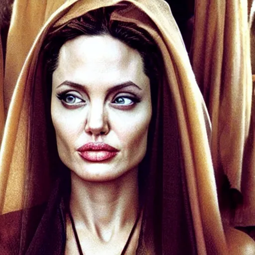 Prompt: an amazing award winning photo of angelina jolie as mary magdalene