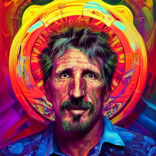 Prompt: John McAfee an extremely psychedelic experience, colorful, surreal, dramatic lighting, cosmonaut, LSD, face, detailed, intricate, elegant, highly detailed, digital painting, artstation, concept art, smooth, sharp focus, illustration, art by Sam Spratt, Dan Mumford, Artem Demura and Alphonse Mucha