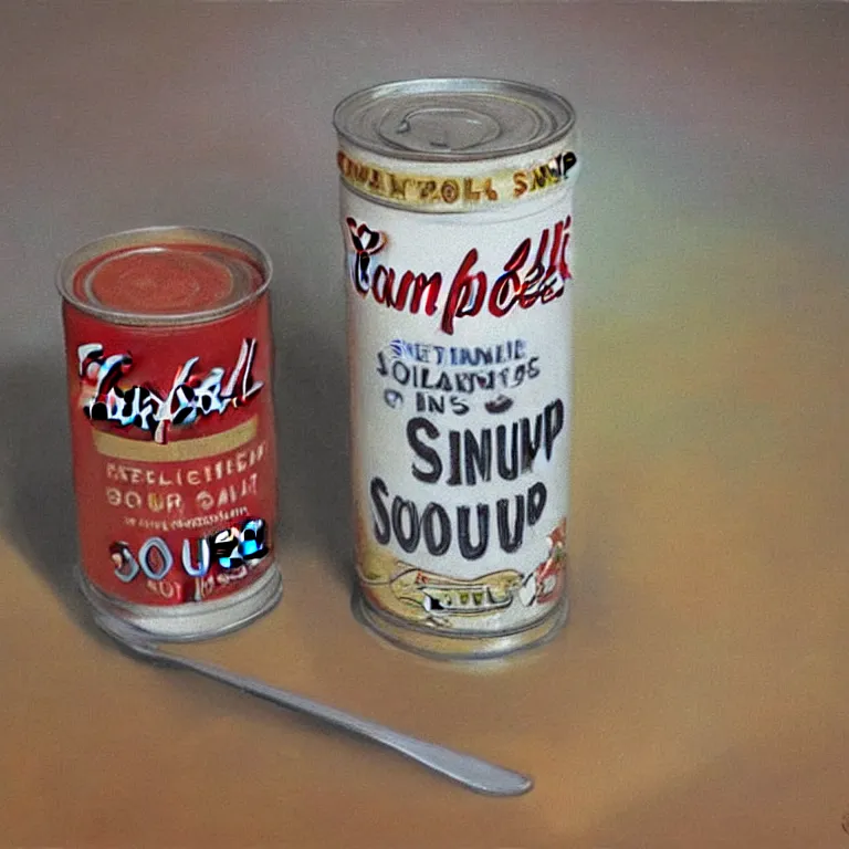 Image similar to Hyperrealistic photograph of a single Campbell's soup can, very realistic