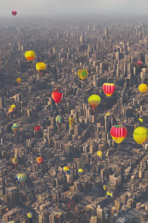 Prompt: a city full of balloons, matte painting