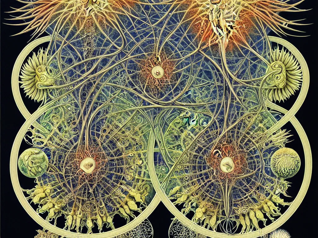 Image similar to neo surrealism, metatron, art by ernst haeckel and daniel martin diaz