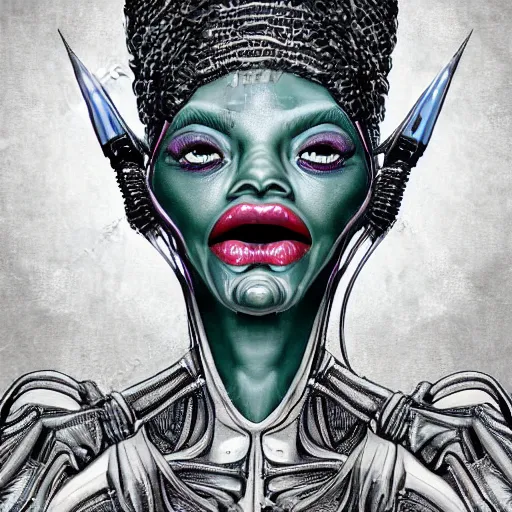 Image similar to highlights and highly detailed retro futuristic portrait of alien witch