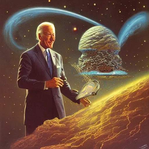 Prompt: joe biden creating the universe, by j. c. leyendecker and beksinski