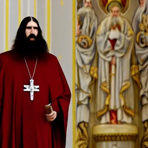 Image similar to cardinal - bishops that looks like breton monk rasputin in apostolic palace in vatican