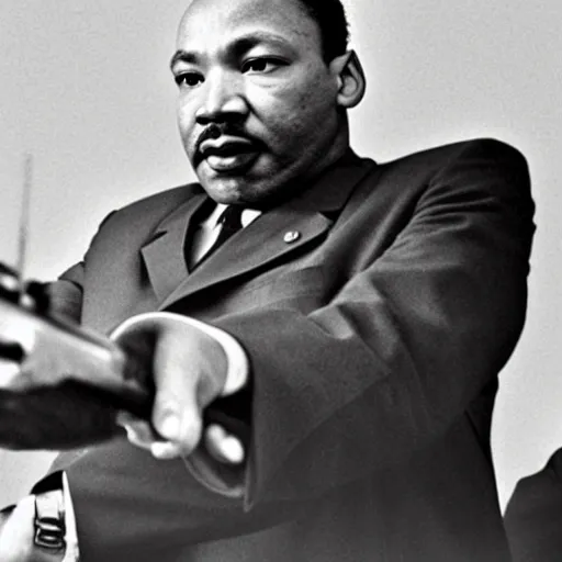 Prompt: martin luther king jr holding a colt rifle, photorealistic