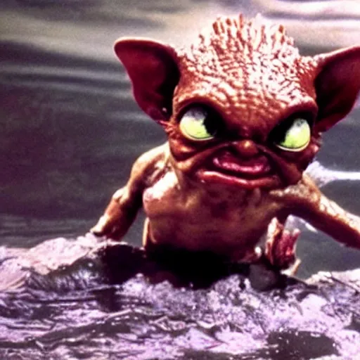 Image similar to a film still of gremlin coming out of water in star wars realistic, detailed