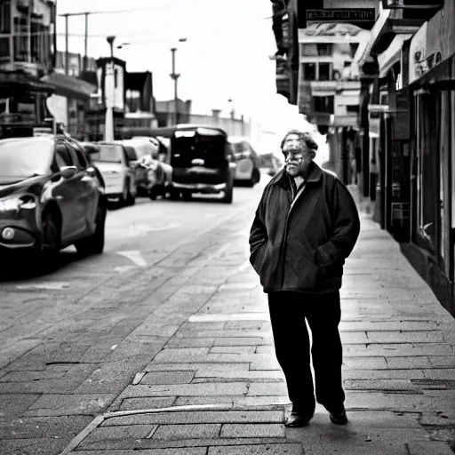 Prompt: portrait joseph quinn in the street, photojournalism, 5 0 mm, street photography