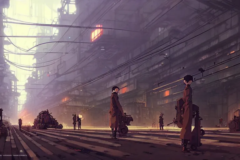 Image similar to dieselpunk, lots of pipes, monitors, machines, painted by greg rutkowski makoto shinkai takashi takeuchi studio ghibli, akihiko yoshida