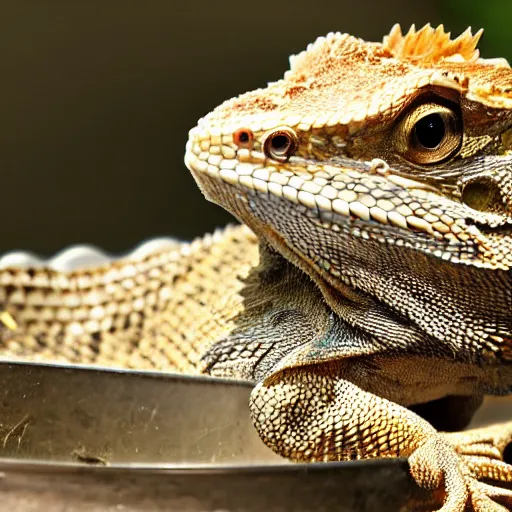 Image similar to bearded dragon basking in a frying pan