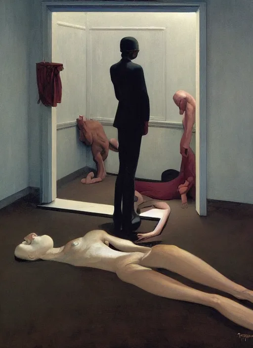 Image similar to the disinvention of time, liberation, by edward hopper and james gilleard, zdzislaw beksinski, open ceiling, highly detailed, black people, painted by francis bacon, painted by james gilleard, surrealism, airbrush, ilya kuvshinov, wlop, stanley artgerm, very coherent, art by takato yamamoto and james jean