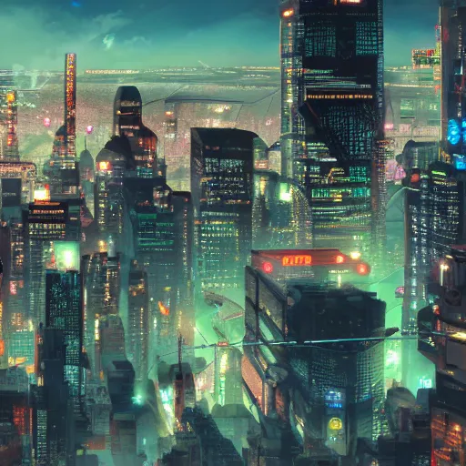 Image similar to a cyberpunk image of the city of Montreal by Masamune Shirow, high resolution, 8k