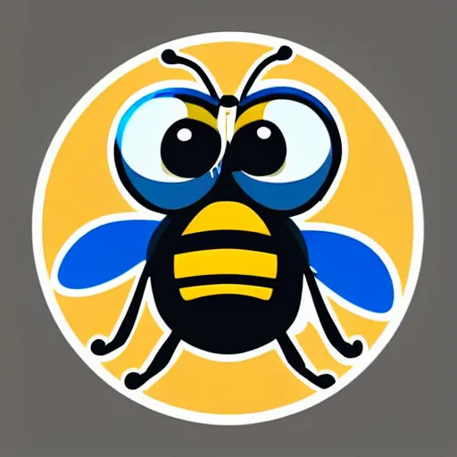 Image similar to a sticker of a cute robotic bee, dreamworks style