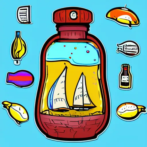 Image similar to Ship in a bottle, sticker, colorful, illustration, highly detailed, no jagged lines, vector art, smooth