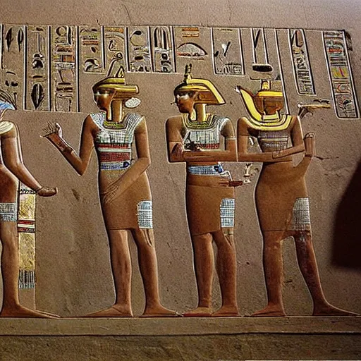 Image similar to ancient egyptian art robots