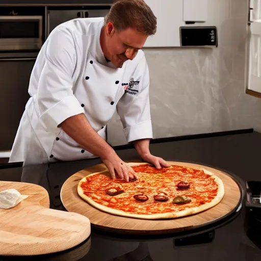 Image similar to A still of the Emperor making a pizza, 4k, photograph, ultra realistic, highly detailed, professional lighting