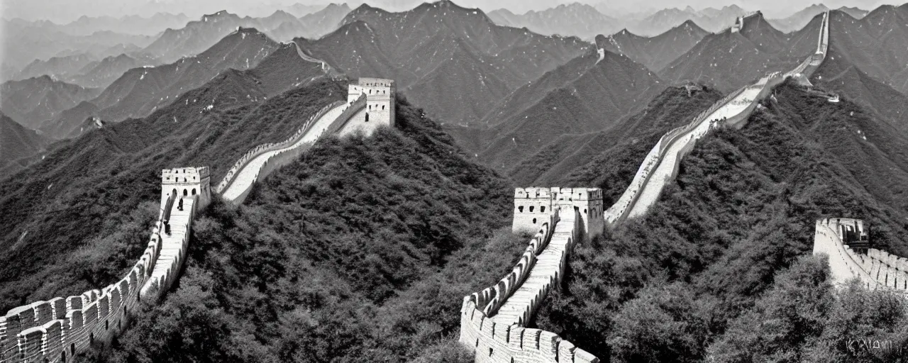 Image similar to spaghetti at the great wall of china, fine detail, canon 5 0 mm, in the style of ansel adams, kodachrome, retro