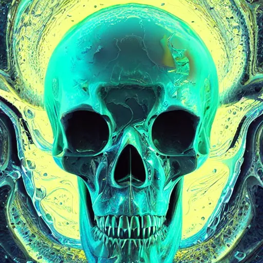 Image similar to portrait_of_a_melting_liquid_skull._intricate_abstract._intricate_artwork._by_Tooth_Wu_wlop_beeple_dan_mumford._octane_render_trending_on_artstation suitable for album cover artwork