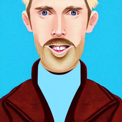 Image similar to A gangly british man, with short blond hair and short beard wearing a corduroy jacket and turtleneck , blue eyes, pale skin, English heritage, digital art, cartoon, mid-shot, 8k