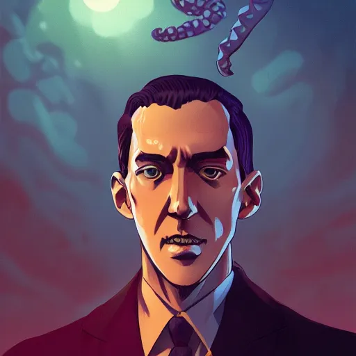 Prompt: a portrait of H.P. Lovecraft playing the part of Cthulhu, half-man half-demon, ambient lighting, 4k, anime key visual, lois van baarle, ilya kuvshinov, rossdraws, artstation
