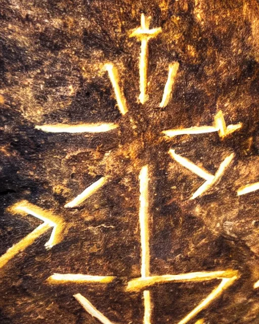 Image similar to cave painting, ultra hd, depiction of crosses and ufo, very detailed to photography