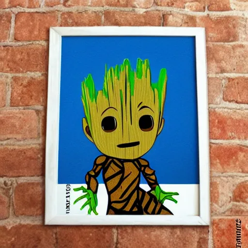 Image similar to baby groot on cave painting