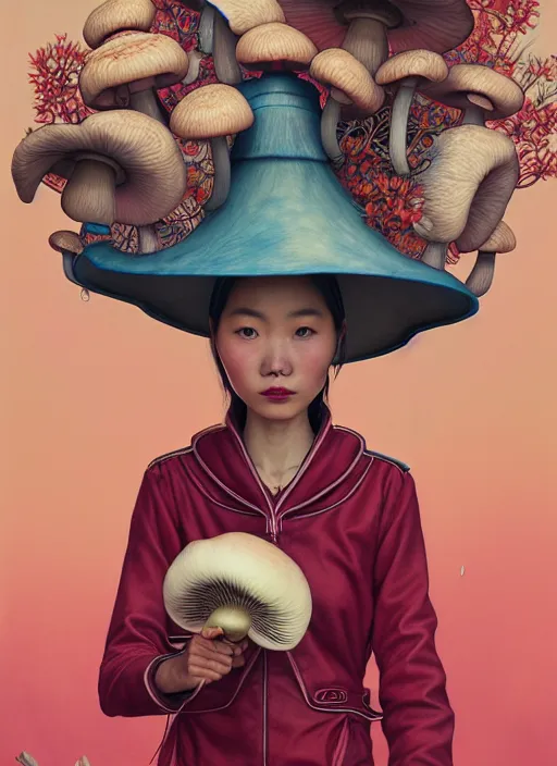 Image similar to yunnan girl with mushroom : : by martine johanna and simon stalenhag and chie yoshii and casey weldon and wlop : : ornate, dynamic, particulate, rich colors, intricate, elegant, highly detailed, centered, artstation, smooth, sharp focus, octane render, 8 k