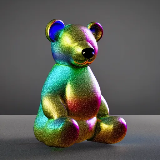 Prompt: multicolored crystal bear statue, magical, light background, 8 k, unreal engine, octane render, hyperrealistic, rim light