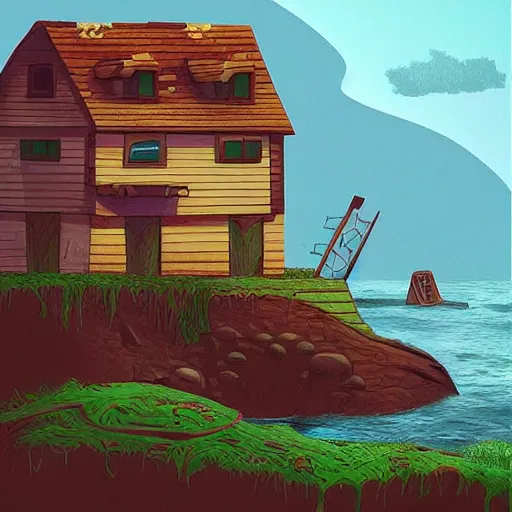 Prompt: “digital painting of a house on an island in the style of angrymikko, Procreate, beautiful, award winning, trending on artstation” n 9