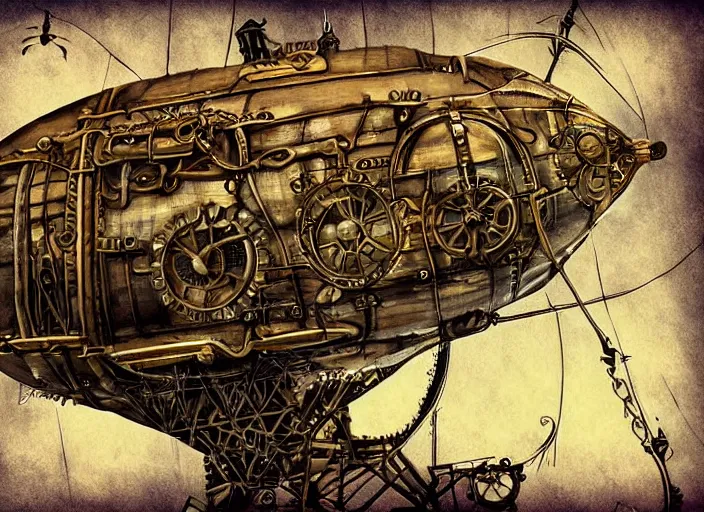 Image similar to crossing the Atlantic on an airship, steampunk digital art