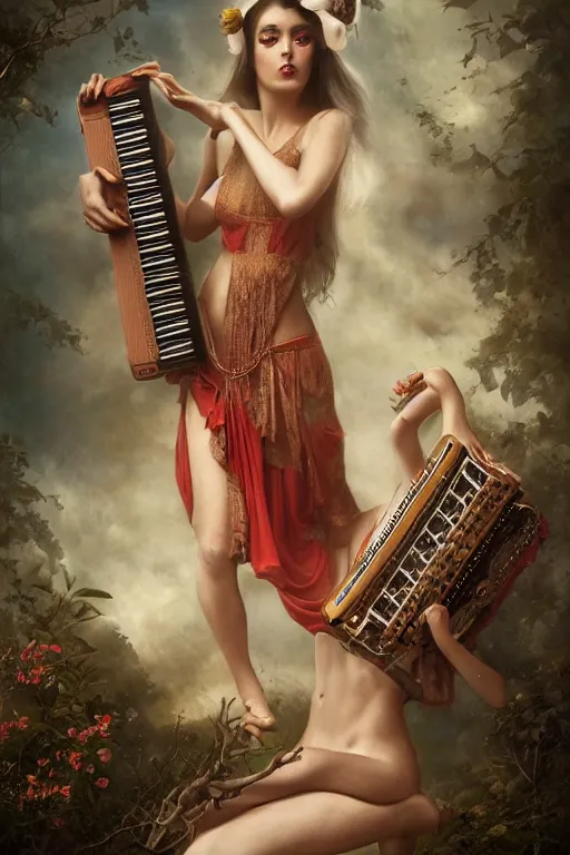 Image similar to the goddess of accordions, by tom bagshaw peter kemp