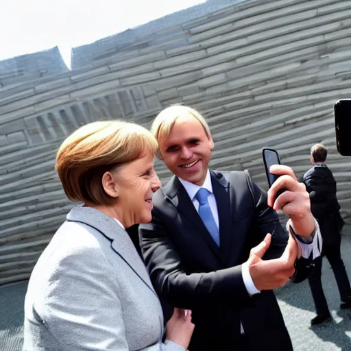 Image similar to armin taking a selfie with angela merkel in berlin