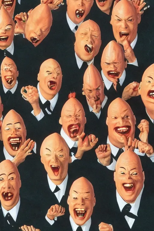 Image similar to coneheads, japanese vhs cover art, detailed facial expressions