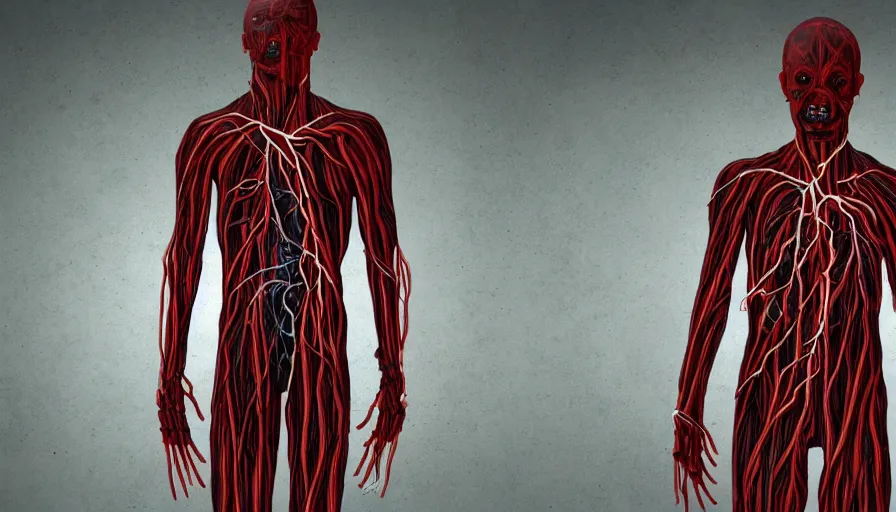 Prompt: big budget horror movie a cyborg's vascular system