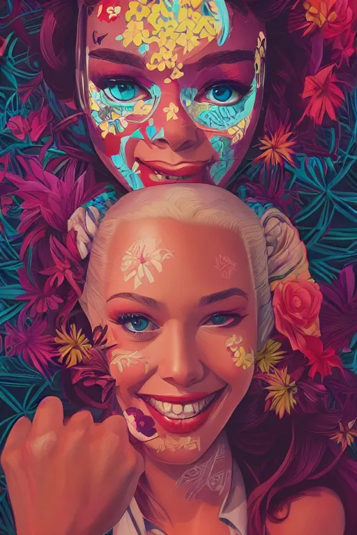 Image similar to a pretty girl smiling, Tristan Eaton, victo ngai, artgerm, RHADS, ross draws