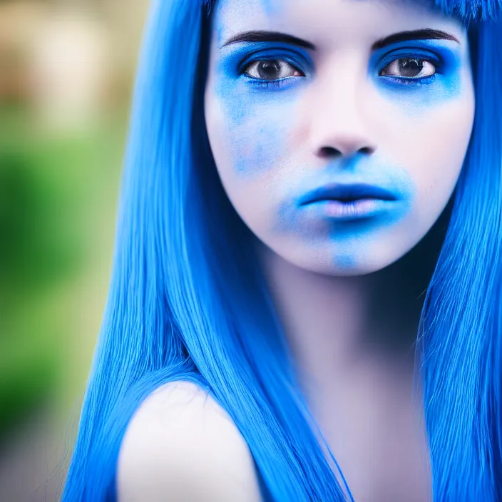 Image similar to photograph of a woman with blue skin!!!!!!!!!!. extremely detailed. dslr. 5 0 mm.