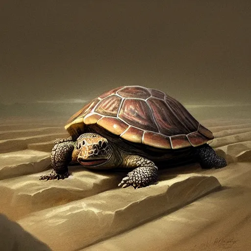 Image similar to amazingly beautiful portrait of a hyper realistic mitch mcconnell as a turtle / tortoise, as an anthropomorphic turtle, painted by greg rutkowski, artgerm, beautiful lighting, masterpiece, epic, 4 k