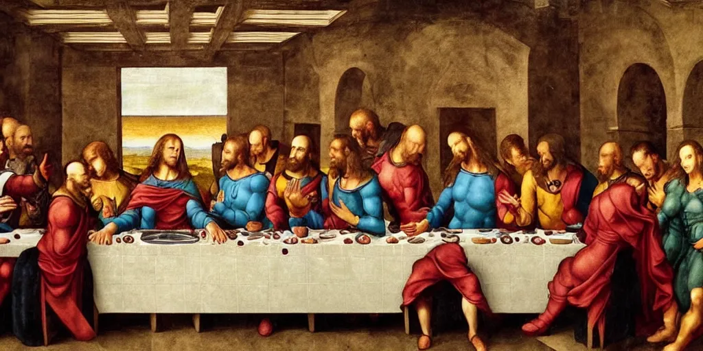 Image similar to the last supper of the x-men, renaissance painting, detailed, wallpaper