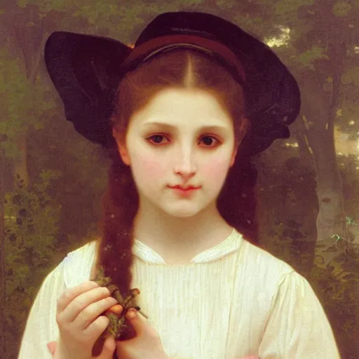 Image similar to A portrait of a fox in a dress by William-Adolph Bouguereau