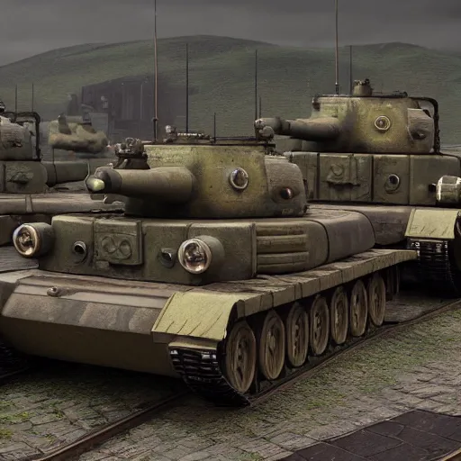 Prompt: dieselpunk tanks doing battle, highly detailed, 4k, HDR, award-winning, octane render, artstation