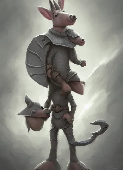 Prompt: cute little anthropomorphic aardvark prince wearing grey hood, tiny, small, miniature animal, baby animal, short, pale black armor, cute and adorable, pretty, beautiful, DnD character art portrait, matte fantasy painting, DeviantArt Artstation, by Jason Felix by Steve Argyle by Tyler Jacobson by Peter Mohrbacher, cinematic lighting