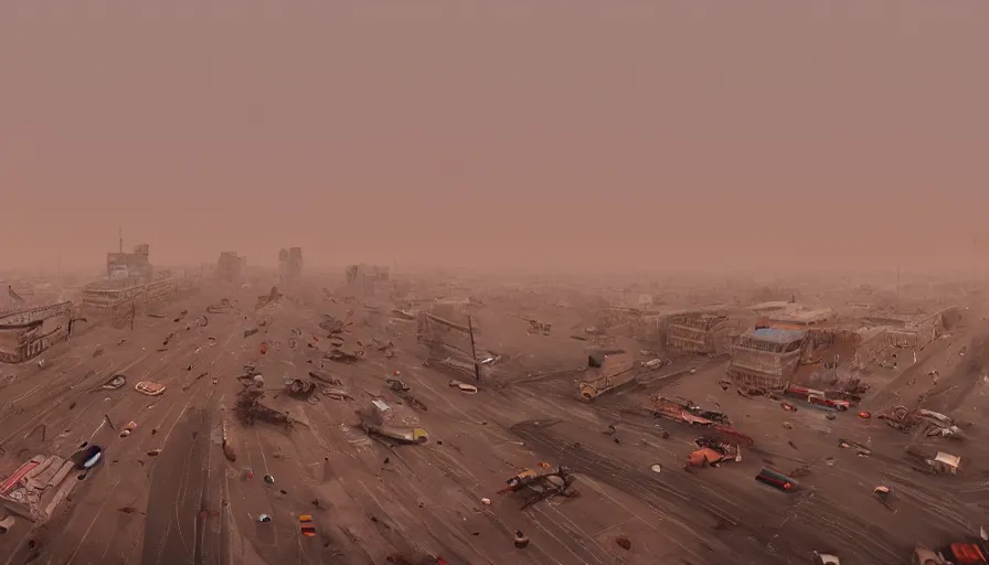 Image similar to berlin covered by sand during sandstorm, tornadoes, wind, damaged city, red light, hyperdetailed, artstation, cgsociety, 8 k