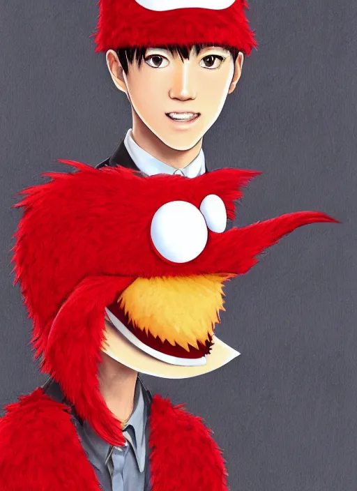 Prompt: a portrait of elmo, digital painting by ilya kuvshinov, wearing a funny outfit and hat, by reiq, by takeshi obata, hiromu arakawa, masashi kishimoto, tite kubo, yusuke murata, masashi ando, 4 k wallpaper, masterpiece, gorgeous, stunning