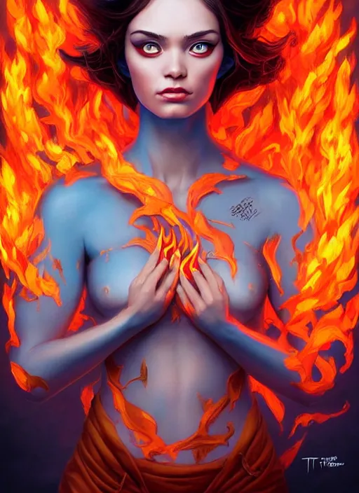 Image similar to an fire elemental portrait, pixar style by tristan eaton, artgerm, tom bagshaw