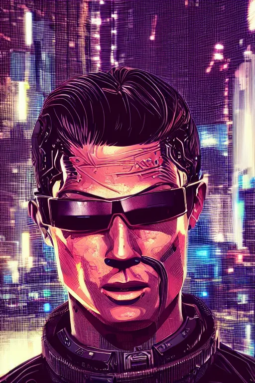 Prompt: Cristiano Ronaldo cyberpunk. Сoncept art, Dan Mumford, Greg Rutkowski, Quixel Megascans, octane render, 16k, 8k, photoillustration, RTX