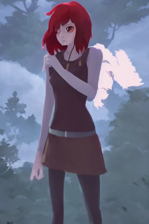 Image similar to furry anthro wolf fursona, a full body portrait of a the sellsword marissa bell, short red hair, fantasy, makoto shinkai, james gilleard, very detailed, matte, gaussian blur