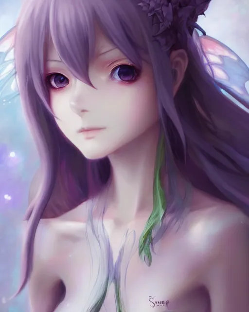 Image similar to character concept art of an anime faerie | | cute - fine - face, gossamer clothing, pretty face, realistic shaded perfect face, fine details by stanley artgerm lau, wlop, rossdraws, james jean, andrei riabovitchev, marc simonetti, and sakimichan, tranding on artstation