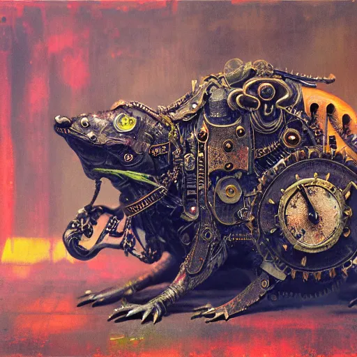 Image similar to steampunk rat, acid, 303, psychedelic, by ruan jia