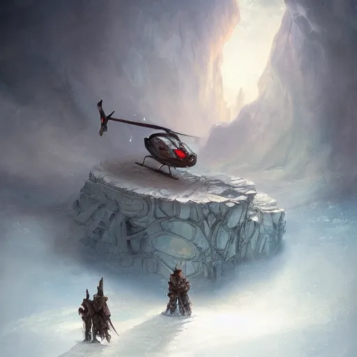 Image similar to helicopter-shaped ice-block in a savannah, matte fantasy painting, DeviantArt Artstation, by Jason Felix by Steve Argyle by Tyler Jacobson by Peter Mohrbacher, cinematic lighting