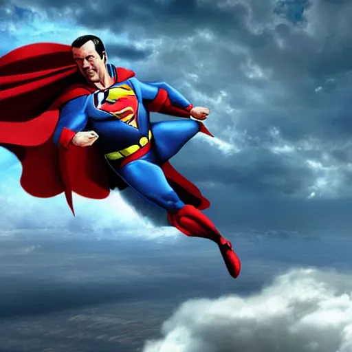 Prompt: recep tayyip erdogan as superman, flying in the clouds, digital art, artstation, cgsociety